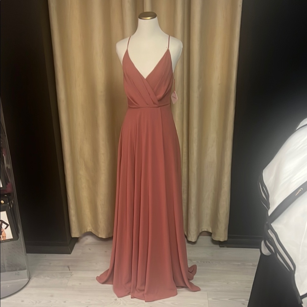 Mauve Pleated Formal Dress with Spaghetti Straps